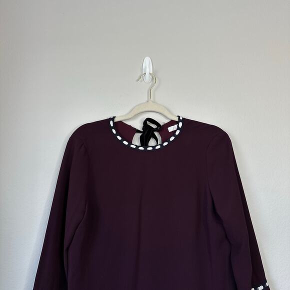 ALEXIS Rustam Ribbon-Trimmed Bell-Sleeve Shift Dress Plum Size Medium Autumn - Picture 5 of 10